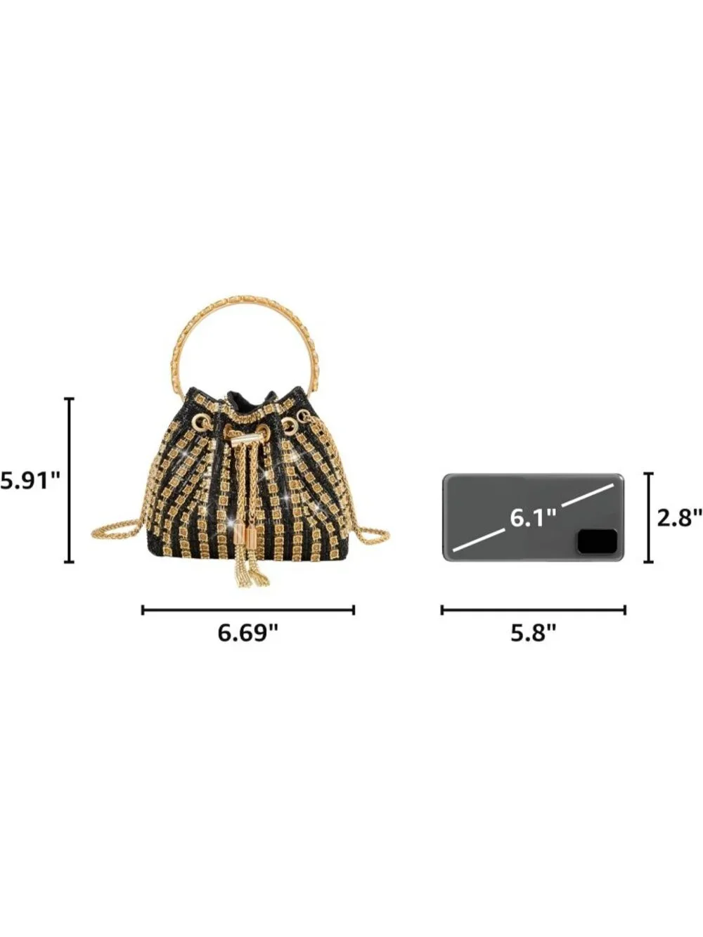 Women's Black  Sparkly Rhinestone Clutch Purse Diamond Chain Evening Bag